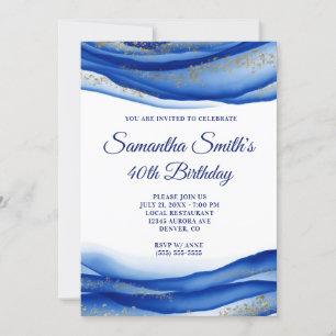 Navy Blau Tinte Gold Flakes Geode 40. Geburtstag Einladung