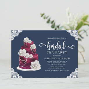 Navy Blau Torte Und Spitze Brautparty-Teeparty Einladung
