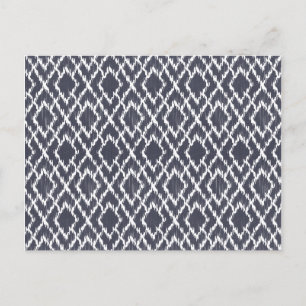 Navy Blau Tribal Print Ikat Geo Diamantmuster Postkarte