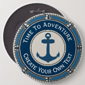 Navy Blau und Beige Rund mit Küstenkompass Button (Vorne & Hinten)