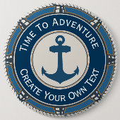 Navy Blau und Beige Rund mit Küstenkompass Button (Vorderseite)