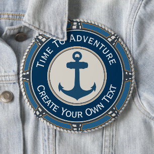 Navy Blau und Beige Rund mit Küstenkompass Button