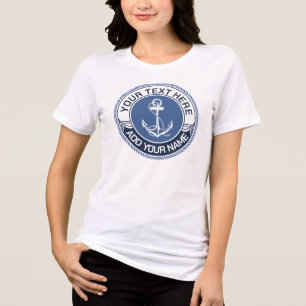 Navy Blau und Beige Rund mit Küstenkompass Tri-Blend Shirt