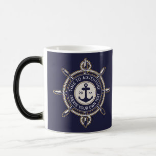 Navy Blau und Beige Rund mit Küstenkompass Verwandlungstasse