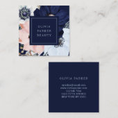 Navy Blau und Blush Pink Bloral Quadratische Visitenkarte (Vorne/Hinten)