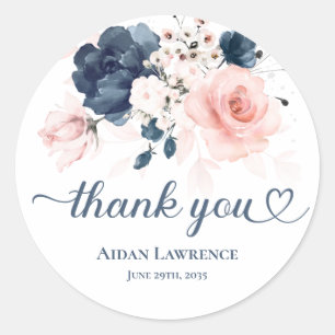 Navy Blau und Blush Pink Blumenaufkleber Runder Aufkleber