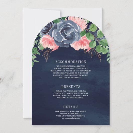 Navy Blau und Blütenrosa Blütenblüte auf einer Hoc Einladung (Rückseite)