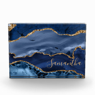 Navy Blau und falsches Gold Glitter Marmor Achat Fotoblock