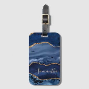 Navy Blau und falsches Gold Glitter Marmor Achat Gepäckanhänger