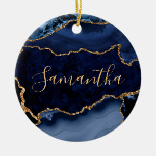 Navy Blau und falsches Gold Glitter Marmor Achat Keramik Ornament