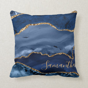 Navy Blau und falsches Gold Glitter Marmor Achat  Kissen
