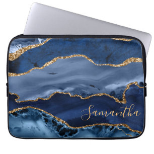 Navy Blau und falsches Gold Glitter Marmor Achat Laptopschutzhülle