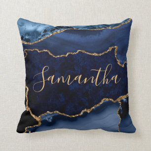 Navy Blau und Faux Gold Glitter Marble Achat Kissen