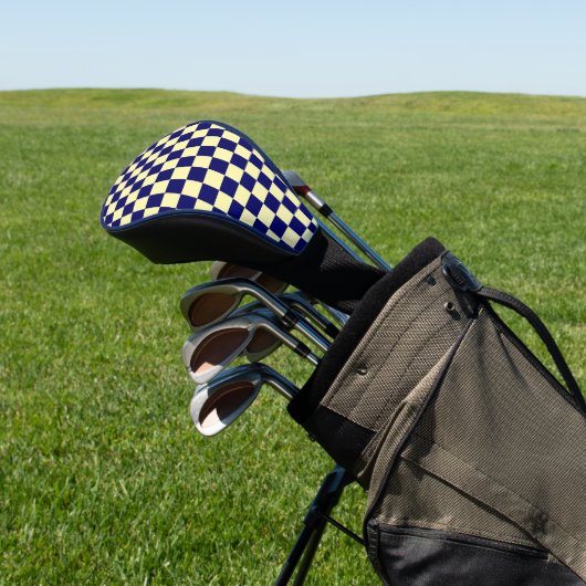Navy-Blau und Gelb Karomuster Golf Headcover (In SItu)