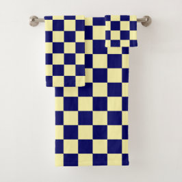 Navy-Blau und Gelb Schachbrettmuster Badhandtuch Set