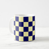 Navy-Blau und Gelb Schachbrettmuster Kaffeetasse (Vorderseite Links)