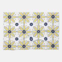 Navy Blau und gelbe mediterrane Gänseblümchen-Kach