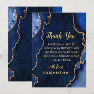 Navy Blau und Gold Achat Geburtstagsfeier Dankeskarte