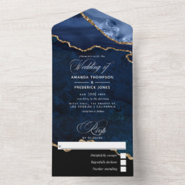 Navy Blau und Gold Achat Hochzeit All In One Einladung