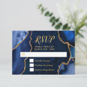 Navy Blau und Gold Achat Marmor RSVP Karte (Stehend Vorderseite)