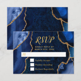 Navy Blau und Gold Achat Marmor RSVP Karte