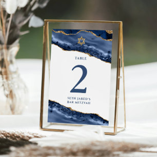 Navy Blau und Gold Achat Tischnummernkarte