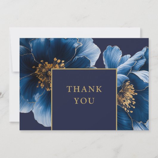 Navy Blau und Gold Blumen Dankeskarte (Vorderseite)