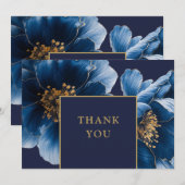 Navy Blau und Gold Blumen Dankeskarte (Vorne/Hinten)