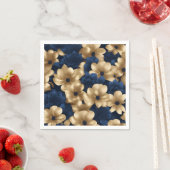 Navy Blau und Gold Elegant Blumen Serviette (Beispiel)