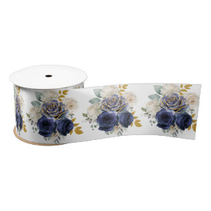Navy Blau und Gold Elegante Blumen Satinband