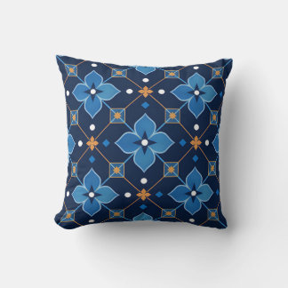 Navy Blau und Gold geometrisches Blumenmuster Kissen