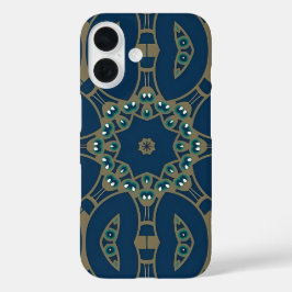 Navy Blau und Gold geometrisches Oktagon-Muster iPhone 16 Hülle