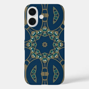 Navy Blau und Gold geometrisches Oktagon-Muster iPhone 16 Hülle