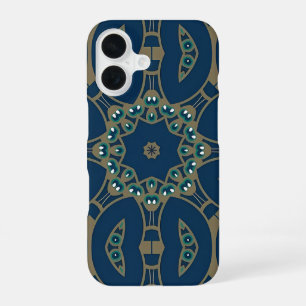 Navy Blau und Gold geometrisches Oktagon-Muster iPhone 16 Hülle