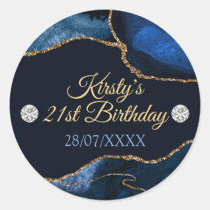Navy Blau und Gold Glitter Achat Geburtstag Runder Aufkleber