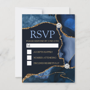 Navy Blau und Gold Glitter Achat Geburtstagsfeier RSVP Karte