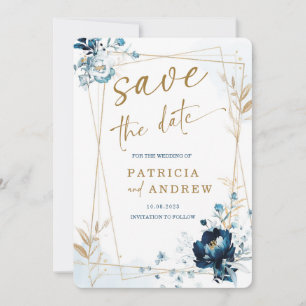 Navy Blau und Gold Hochzeit Save the Date Einladung