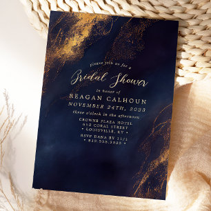Navy Blau und Gold Kalligrafie Brautparty Einladung