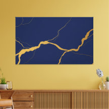 Navy Blau und Gold Kintsugi Abstrakt