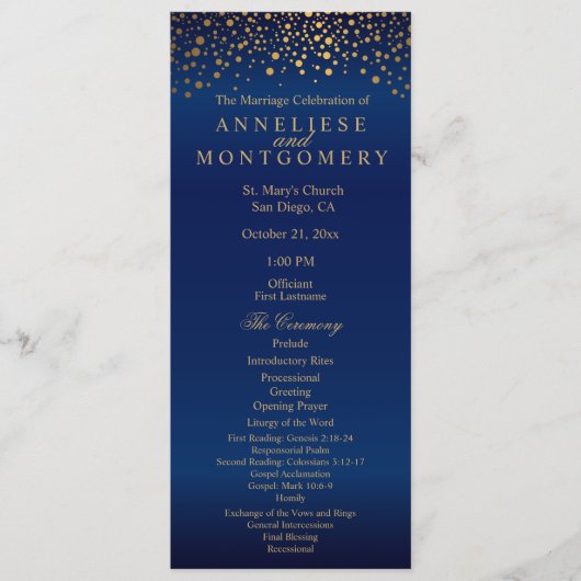 Navy Blau und Gold Konfetti Punkte - Programm (Vorderseite)