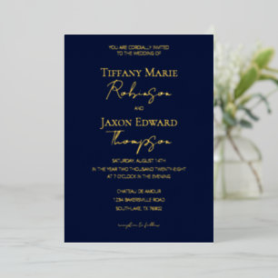 Navy Blau und Gold Luxus-Hochzeit Folieneinladung