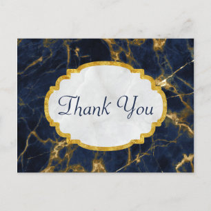 Navy Blau und Gold Marmor Moderne stilvolle Dankes Postkarte
