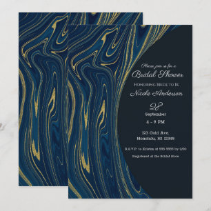 Navy-Blau und Gold Moderne Glamour Marmor-Junggese Einladung