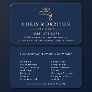 Navy Blau und Gold Moderne Klempnerei Visitenkarte