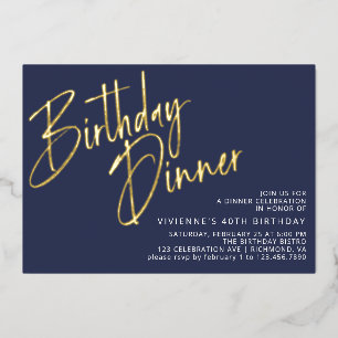 Navy Blau und Gold Moderne Minimal Geburtstagsdinn Folieneinladung