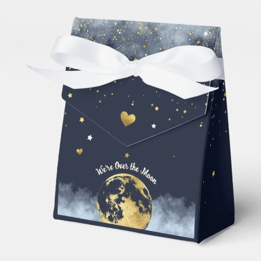 Navy Blau und Gold über dem Mond Babydusche Geschenkschachtel (Vorderseite)