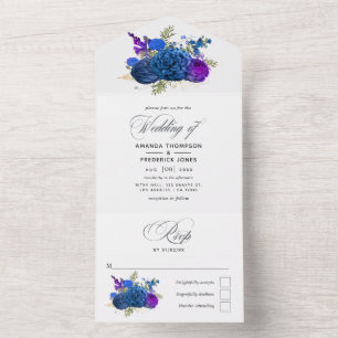 Navy Blau und Gold Vintage Hochzeit Alles in Einem All In One Einladung