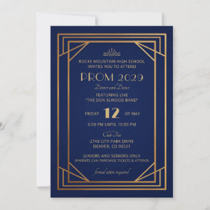 Navy Blau und Goldene Art Deco Einladung