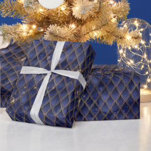 Navy Blau und goldene Drachenschuppen Geschenkpapier