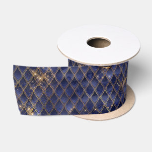 Navy Blau und goldene Drachenschuppen Satinband